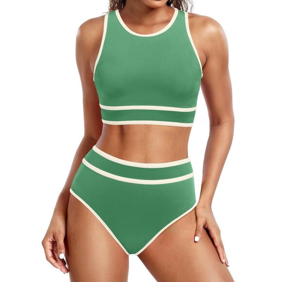 Jolefille High Waisted Bikini Two Piece Swimsuit High Neck Bathing Suit SMALL - Picture 1 of 1